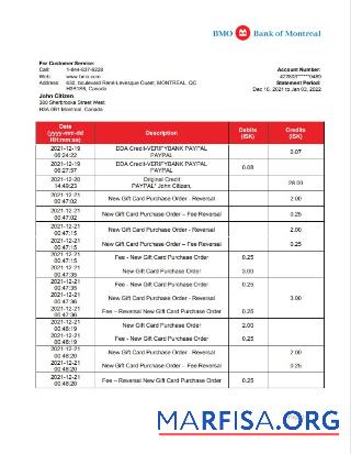 Realistic Canada Bank of Montreal bank statement word real example